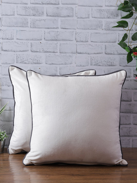 Eyda Velvet Ivory Color Cushion Cover Set of 2-18x18 Inch