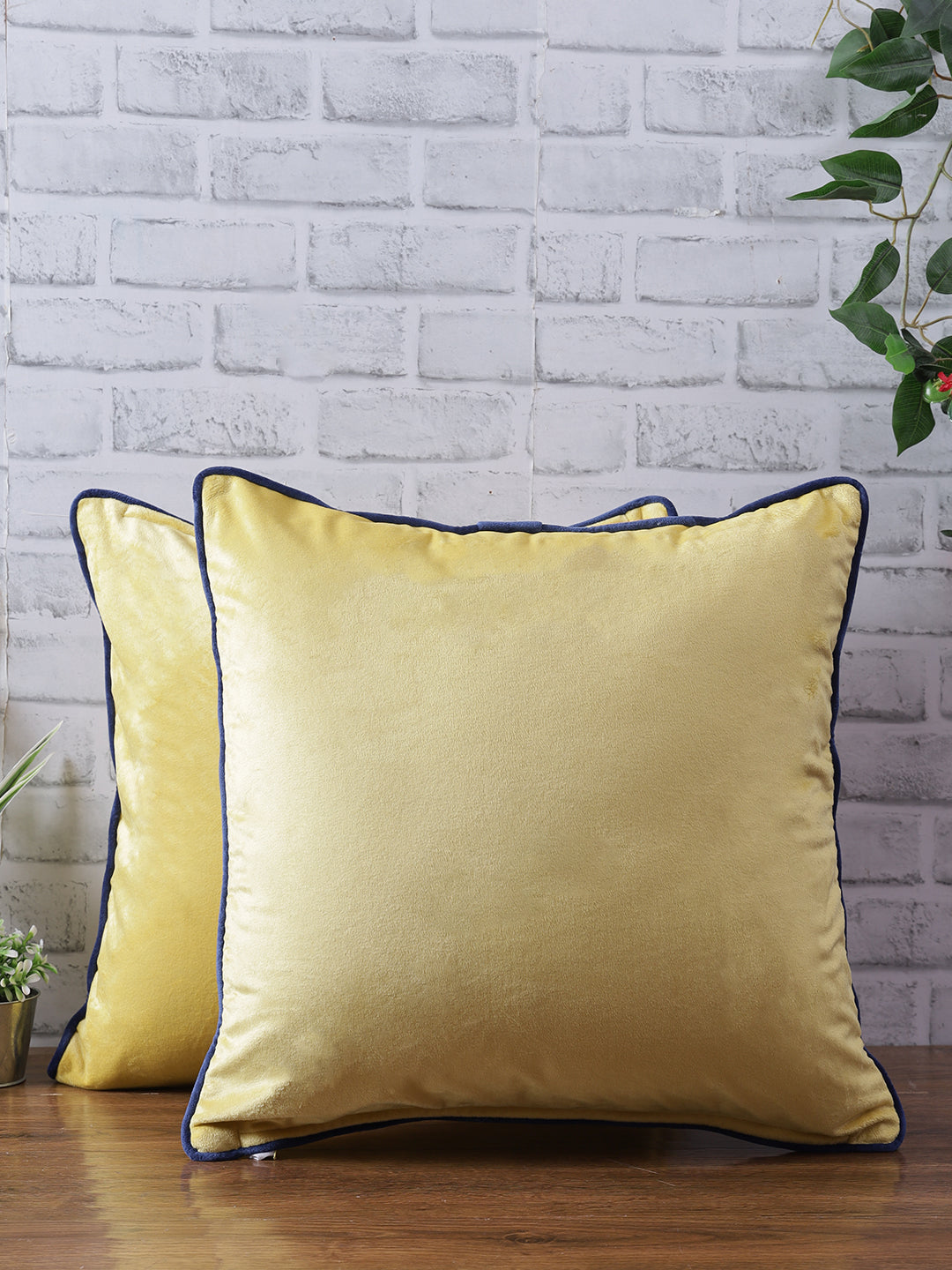 Eyda Velvet Yellow Color Cushion Cover Set of 2-18x18 Inch