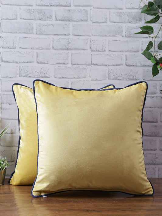 Eyda Velvet Yellow Color Cushion Cover Set of 2-18x18 Inch