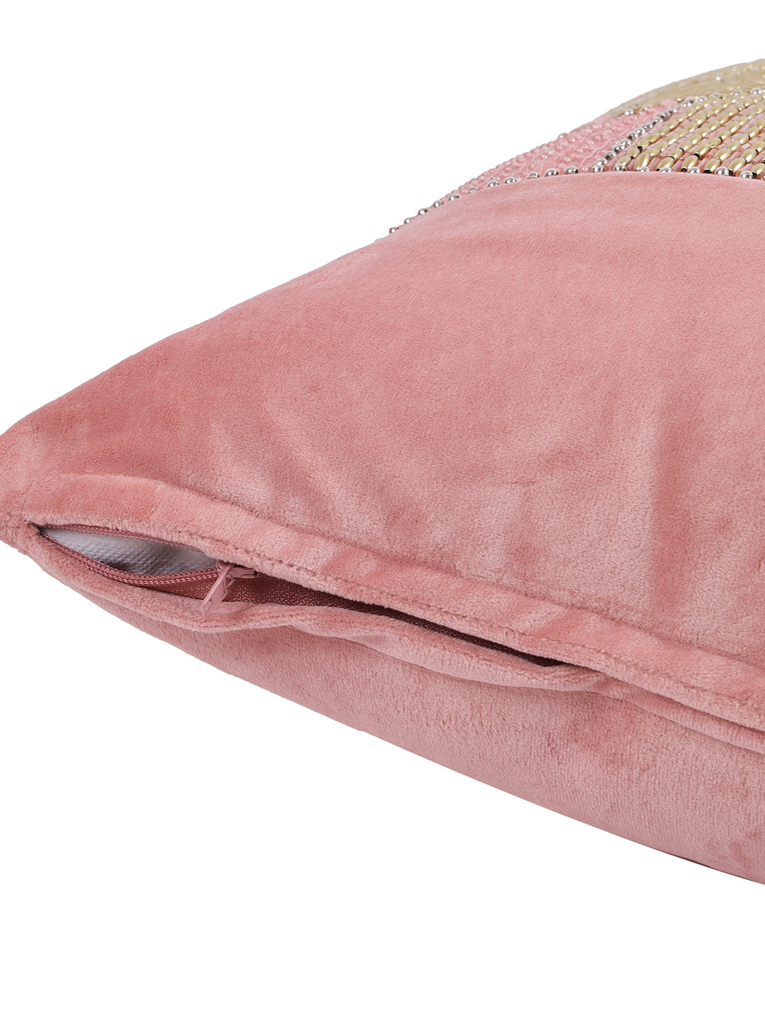 Eyda Velvet Peach Color Beaded Cushion Cover Set of 2-18x18 Inch