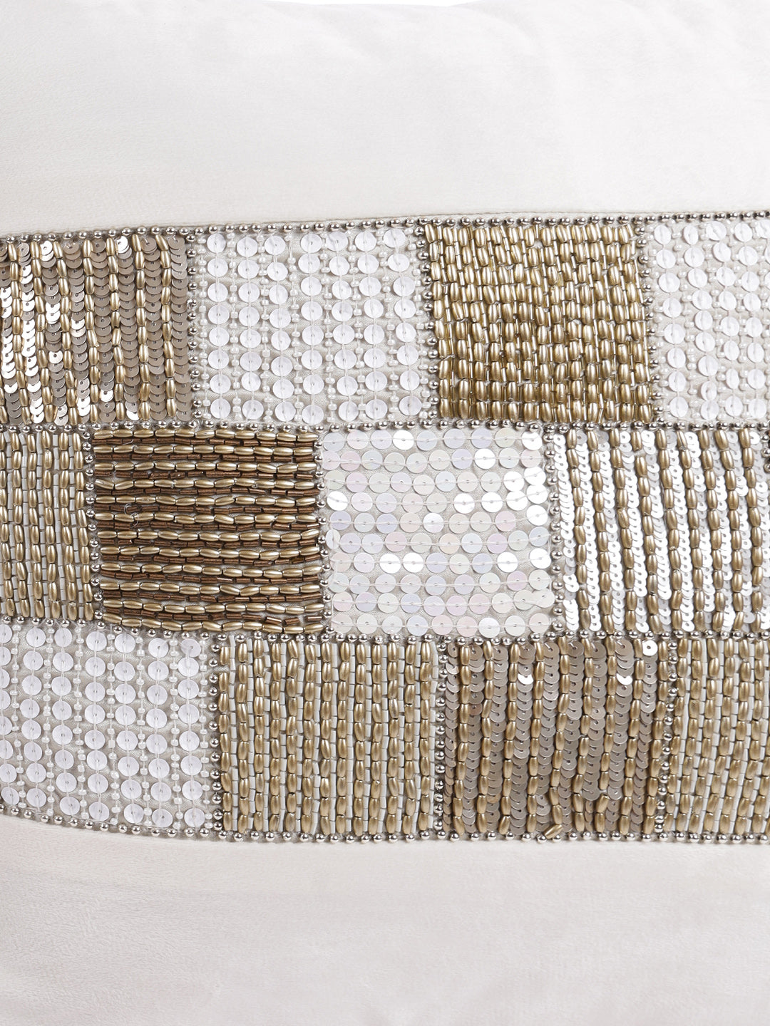 Eyda Velvet Ivory Color Beaded Cushion Cover Set of 2-18x18 Inch