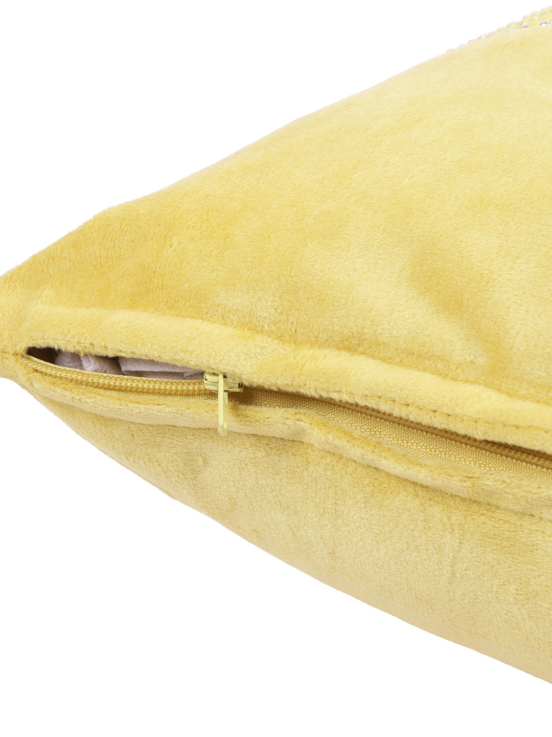 Eyda Velvet Yellow Color Beaded Cushion Cover Set of 2-18x18 Inch