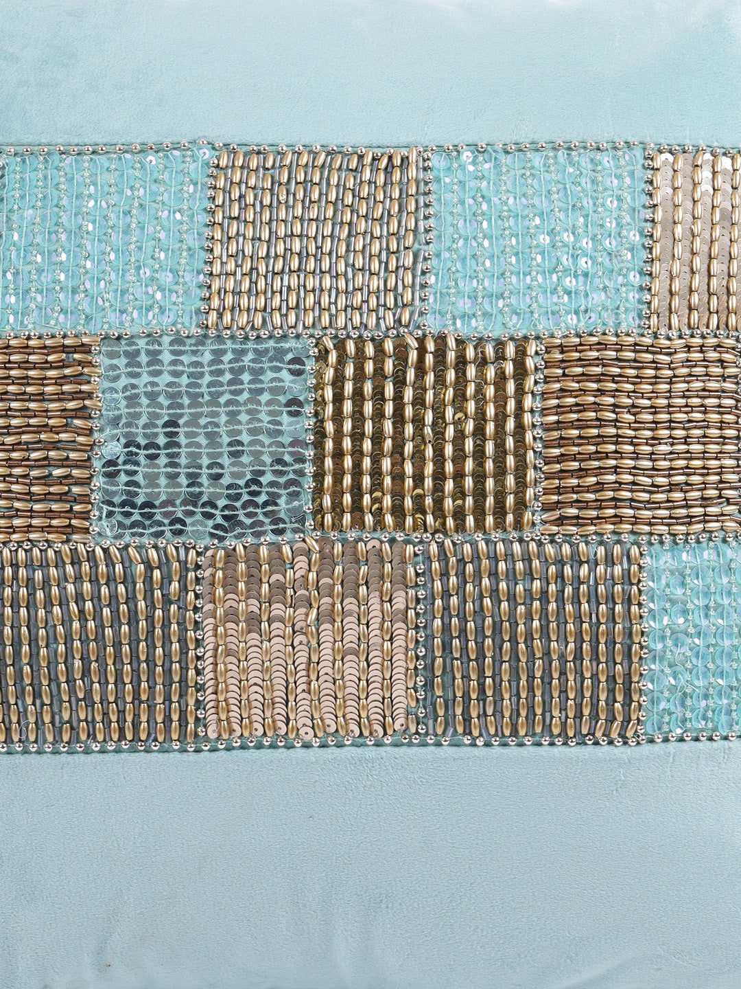 Eyda Velvet Aqua Color Beaded Cushion Cover Set of 2-18x18 Inch