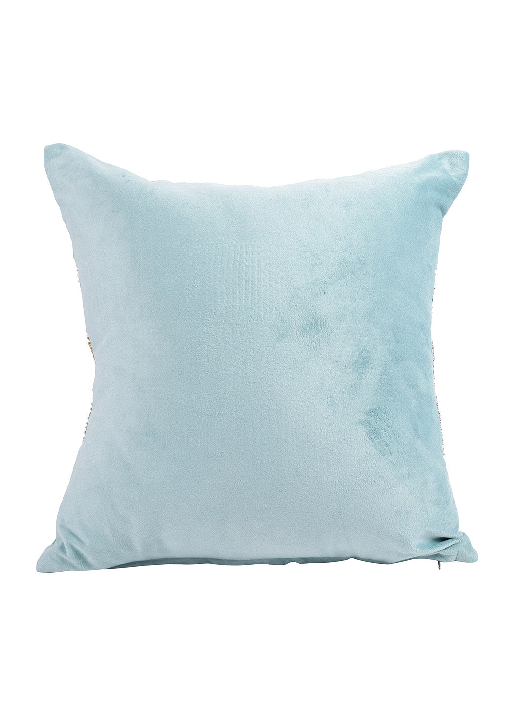 Eyda Velvet Aqua Color Beaded Cushion Cover Set of 2-18x18 Inch