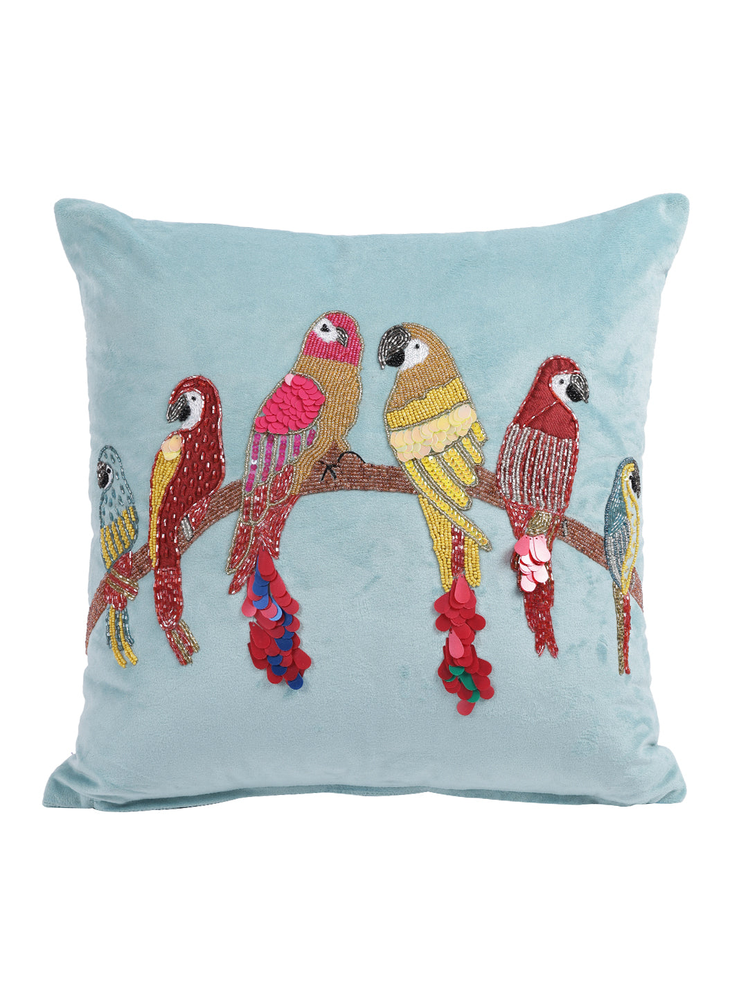 Eyda Velvet Aqua Color Beaded Sequin Cushion Cover Set of 2-18x18 Inch