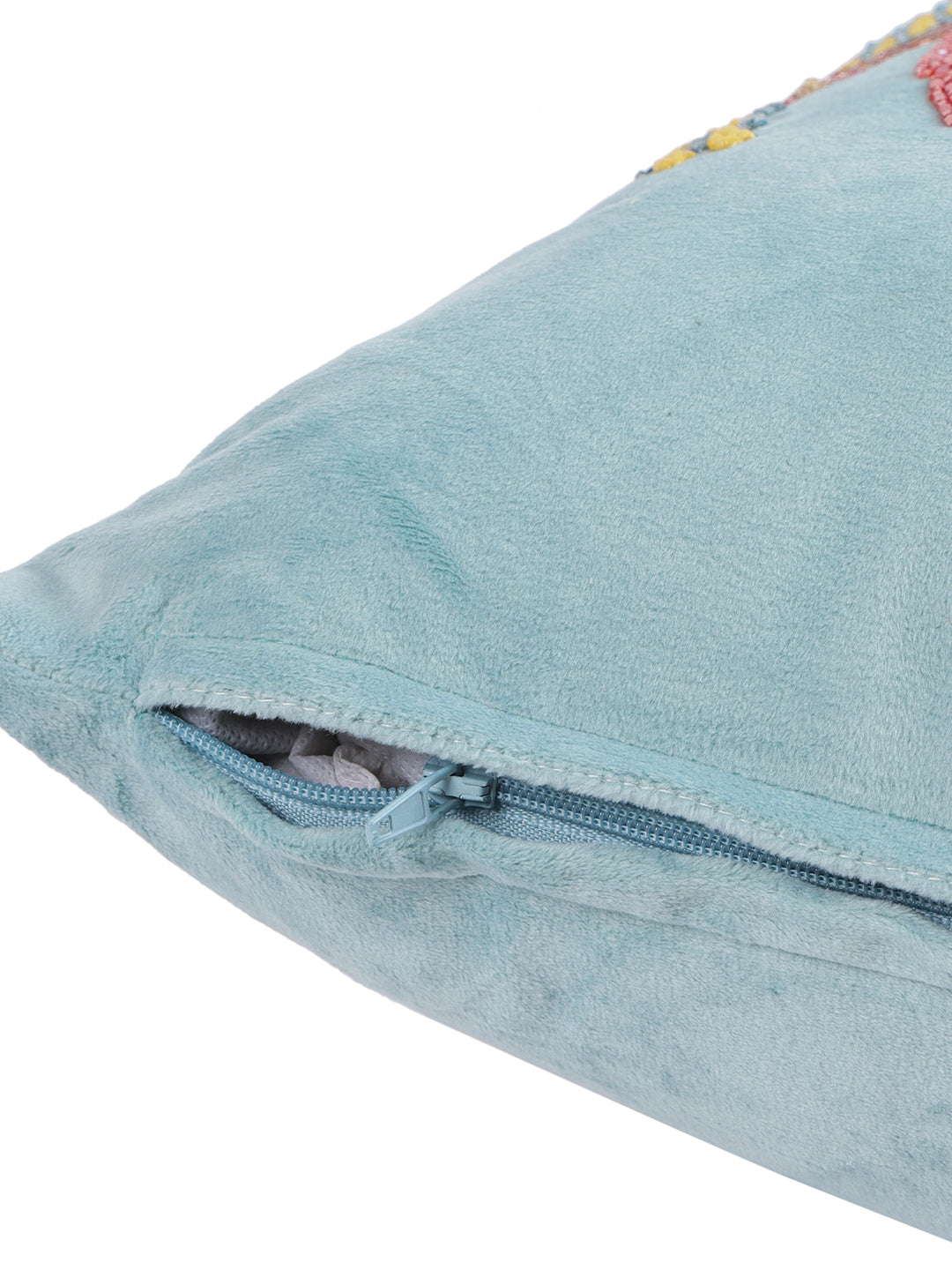 Eyda Velvet Aqua Color Beaded Sequin Cushion Cover Set of 2-18x18 Inch