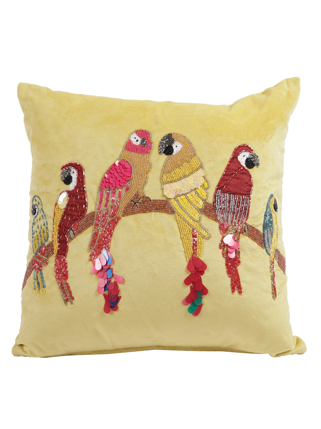 Eyda Velvet Yellow Color Beaded Sequin Cushion Cover Set of 2-18x18 Inch