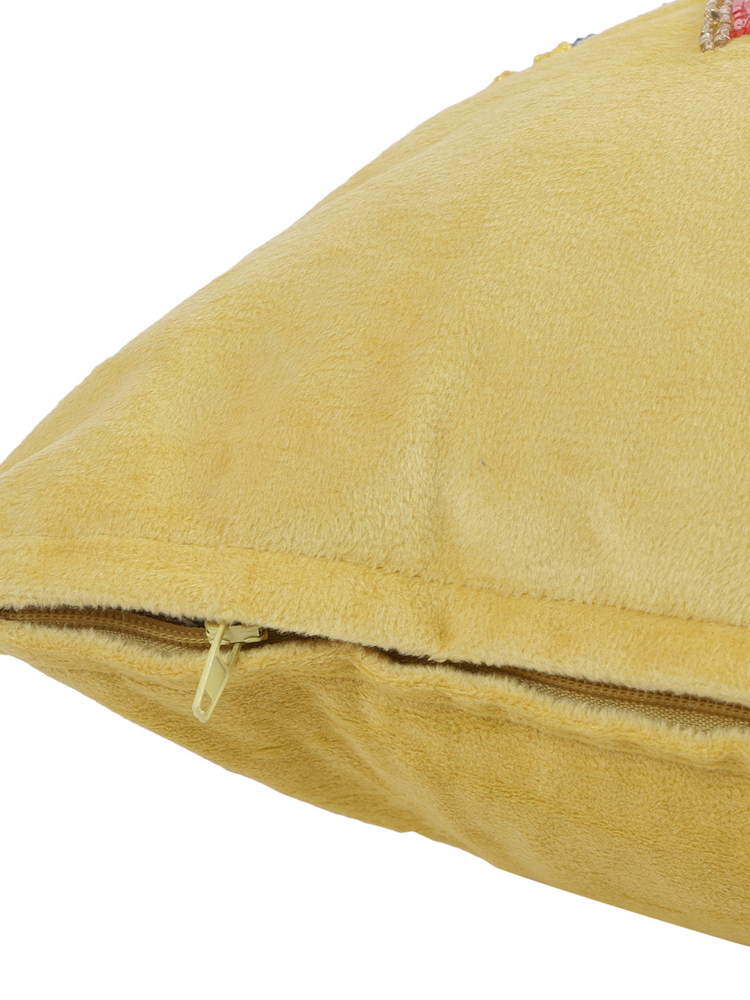 Eyda Velvet Yellow Color Beaded Sequin Cushion Cover Set of 2-18x18 Inch