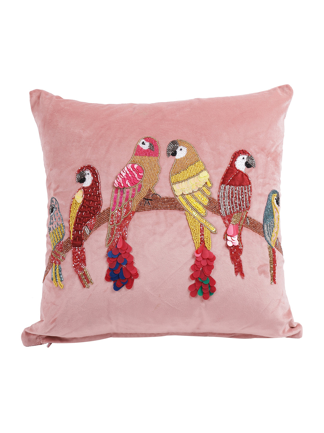 Eyda Velvet Peach Color Beaded Sequin Cushion Cover Set of 2-18x18 Inch