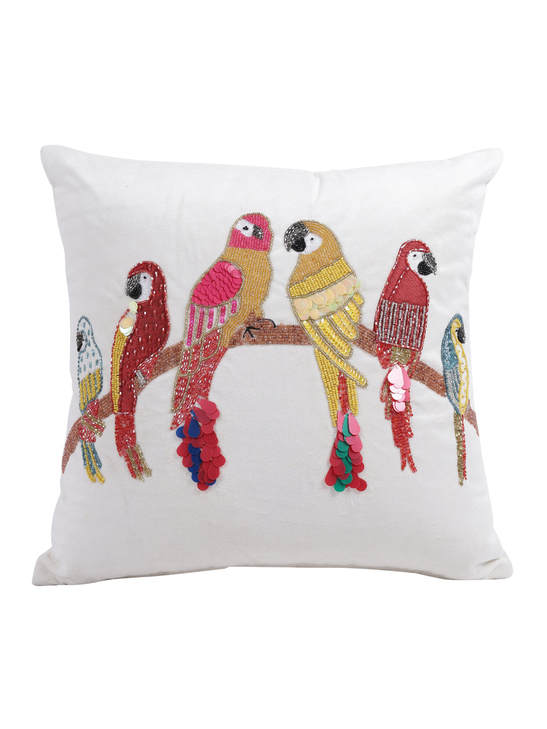Eyda Velvet Ivory Color Beaded Sequin Cushion Cover Set of 2-18x18 Inch