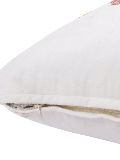 Eyda Velvet Ivory Color Beaded Sequin Cushion Cover Set of 2-18x18 Inch