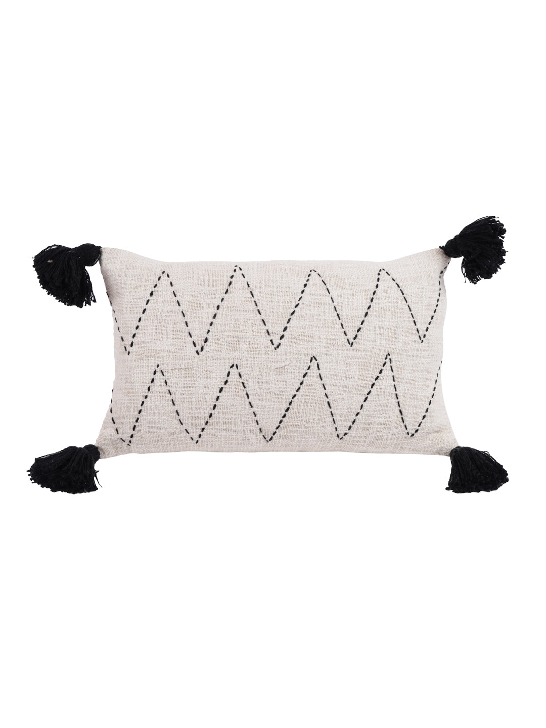 Eyda Jute Cotton Hand Work Cushion Covers Set of 2-12x20 Inch