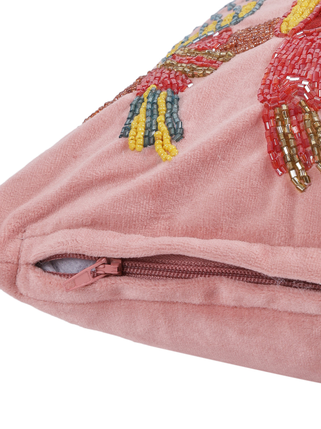 Eyda Velvet Peach Color Beaded Sequin Cushion Cover Set of 2-12x20 Inch