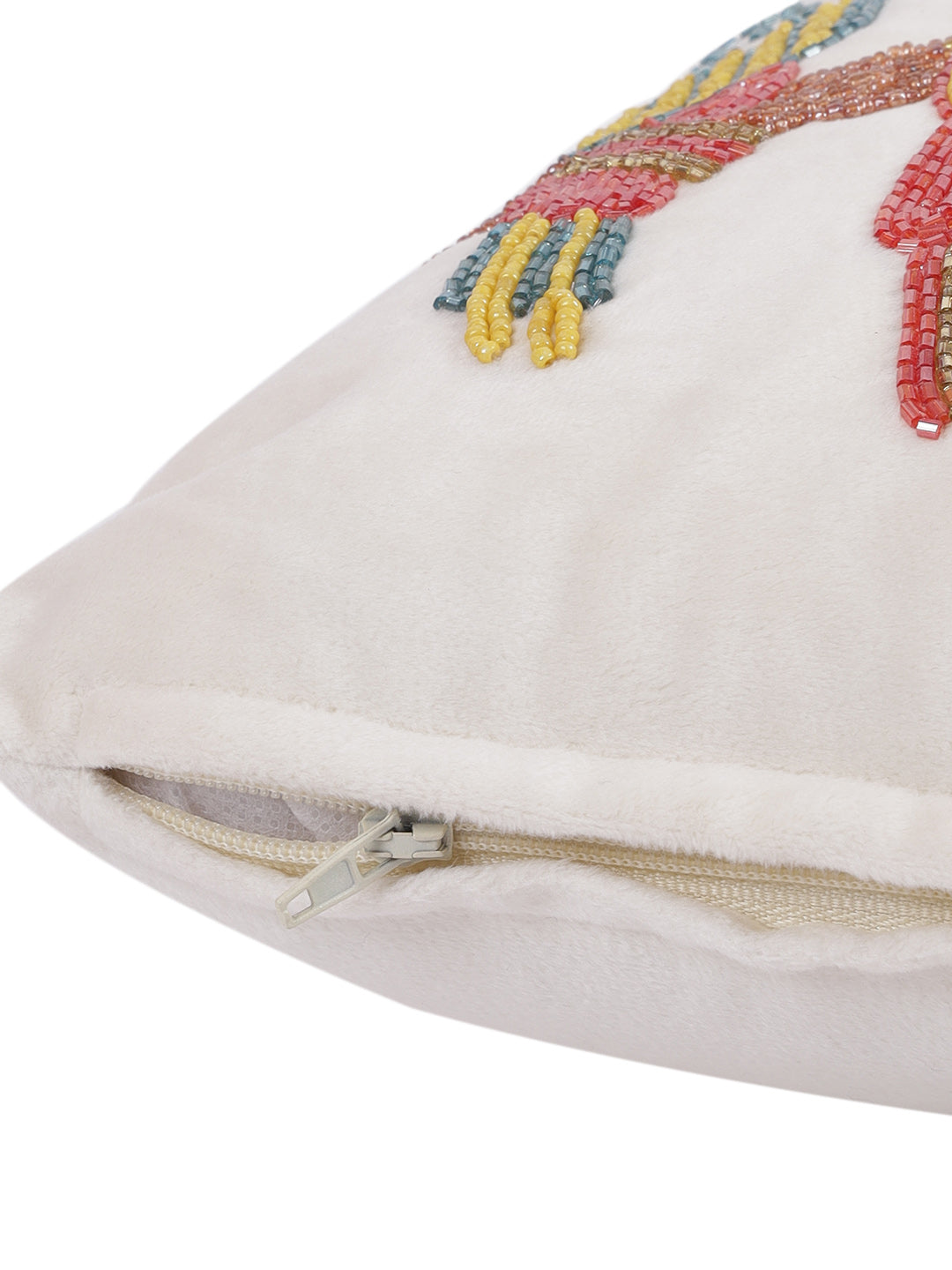 Eyda Velvet Ivory Color Beaded Sequin Cushion Cover Set of 2-12x20 Inch