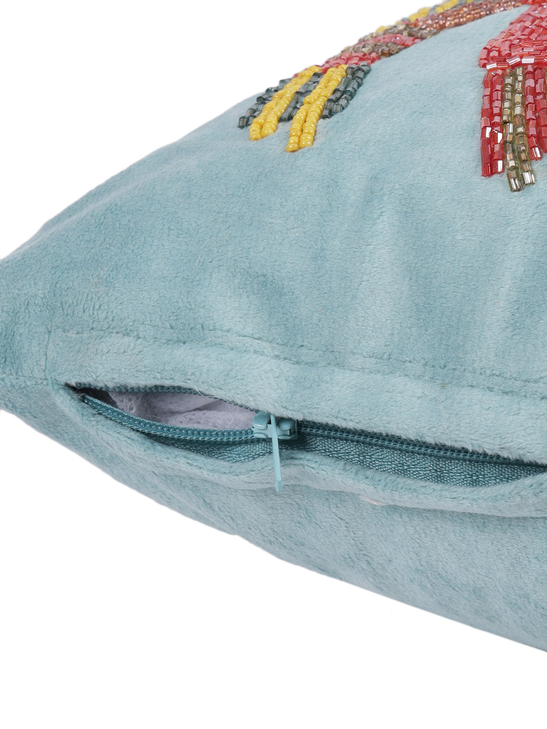Eyda Velvet Aqua Color Beaded Sequin Cushion Cover Set of 2-12x20 Inch