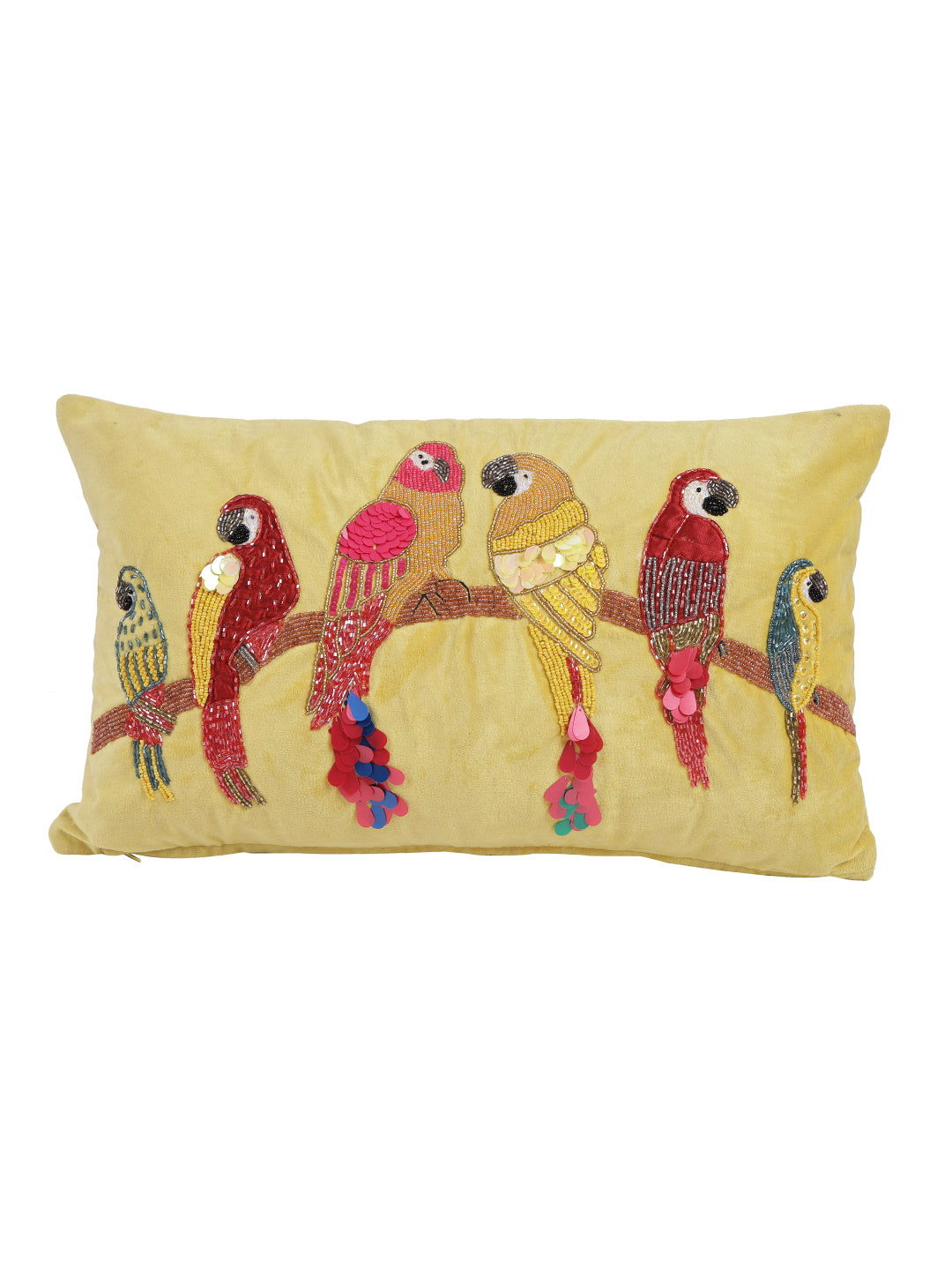 Eyda Velvet Yellow Color Beaded Sequin Cushion Cover Set of 2-12x20 Inch
