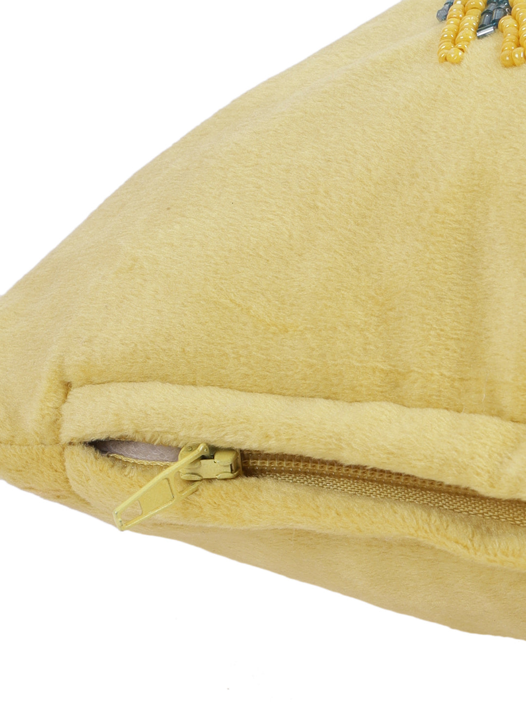 Eyda Velvet Yellow Color Beaded Sequin Cushion Cover Set of 2-12x20 Inch