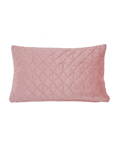 Eyda Super Soft Velvet Peach Color Set of 2 Quilted Cushion Cover-12x20 Inch