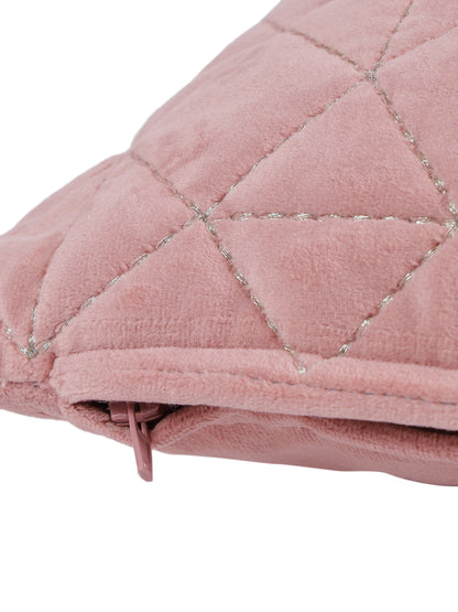 Eyda Super Soft Velvet Peach Color Set of 2 Quilted Cushion Cover-12x20 Inch