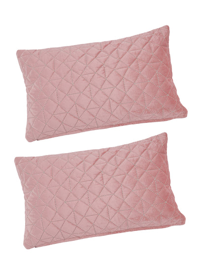 Eyda Super Soft Velvet Peach Color Set of 2 Quilted Cushion Cover-12x20 Inch