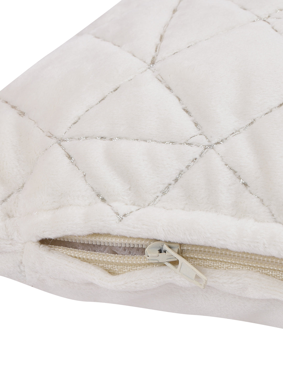 Eyda Super Soft Velvet Ivory Color Set of 2 Quilted Cushion Cover-12x20 Inch