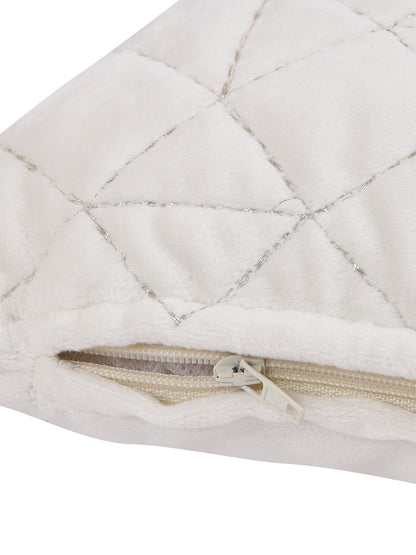 Eyda Super Soft Velvet Ivory Color Set of 2 Quilted Cushion Cover-12x20 Inch