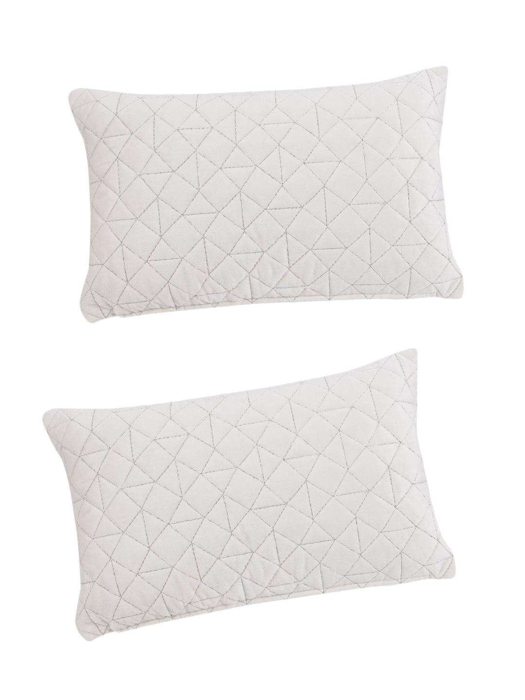 Eyda Super Soft Velvet Ivory Color Set of 2 Quilted Cushion Cover-12x20 Inch