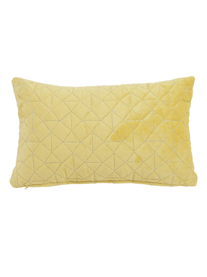 Eyda Super Soft Velvet Yellow Color Set of 2 Quilted Cushion Cover-12x20 Inch