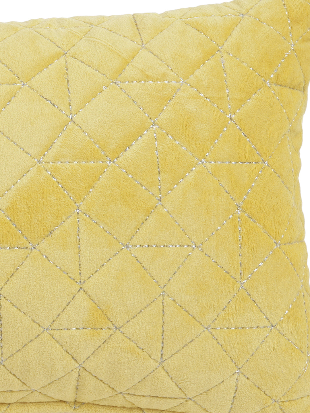 Eyda Super Soft Velvet Yellow Color Set of 2 Quilted Cushion Cover-12x20 Inch