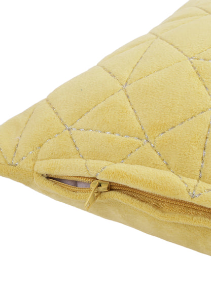 Eyda Super Soft Velvet Yellow Color Set of 2 Quilted Cushion Cover-12x20 Inch