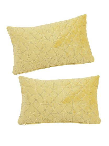 Eyda Super Soft Velvet Yellow Color Set of 2 Quilted Cushion Cover-12x20 Inch
