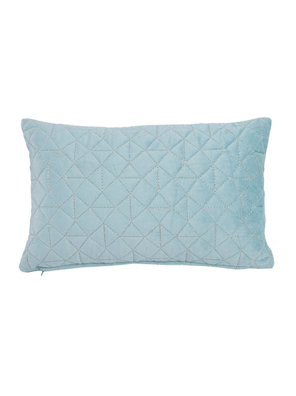 Eyda Super Soft Velvet Aqua Color Set of 2 Quilted Cushion Cover-12x20 Inch