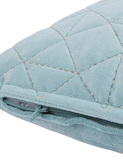 Eyda Super Soft Velvet Aqua Color Set of 2 Quilted Cushion Cover-12x20 Inch