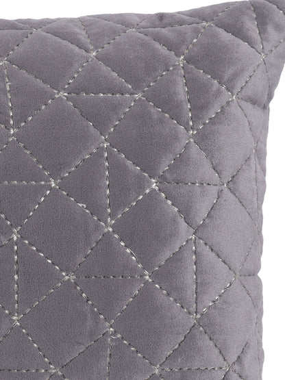 Eyda Super Soft Velvet grey Color Set of 2 Quilted Cushion Cover-12x20 Inch