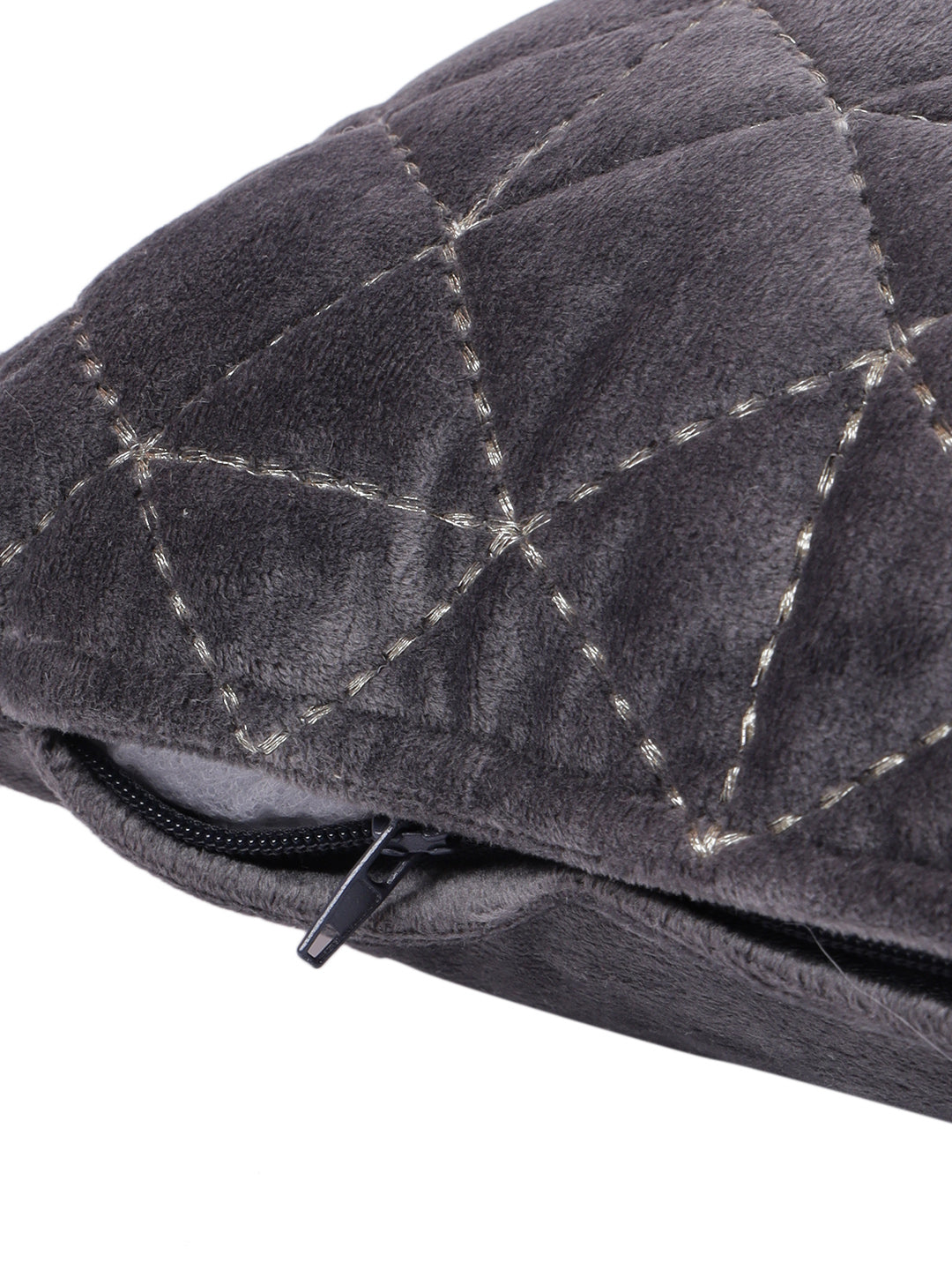 Eyda Super Soft Velvet grey Color Set of 2 Quilted Cushion Cover-12x20 Inch