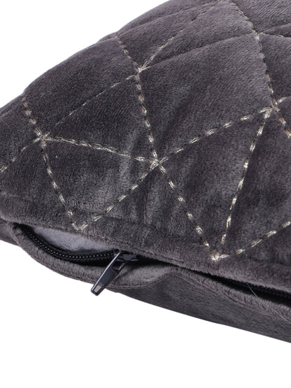 Eyda Super Soft Velvet grey Color Set of 2 Quilted Cushion Cover-12x20 Inch