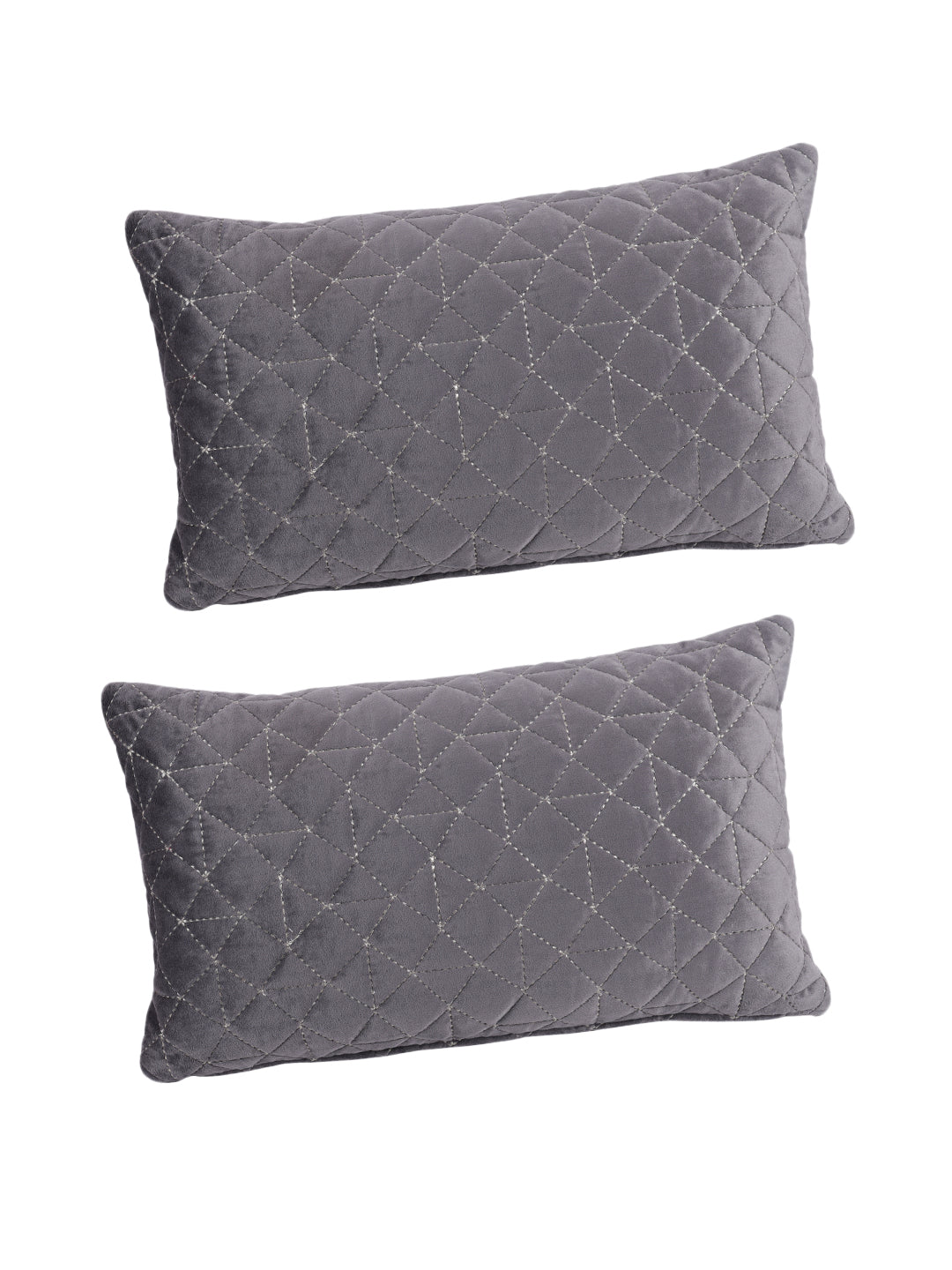 Eyda Super Soft Velvet grey Color Set of 2 Quilted Cushion Cover-12x20 Inch