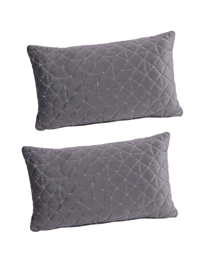 Eyda Super Soft Velvet grey Color Set of 2 Quilted Cushion Cover-12x20 Inch