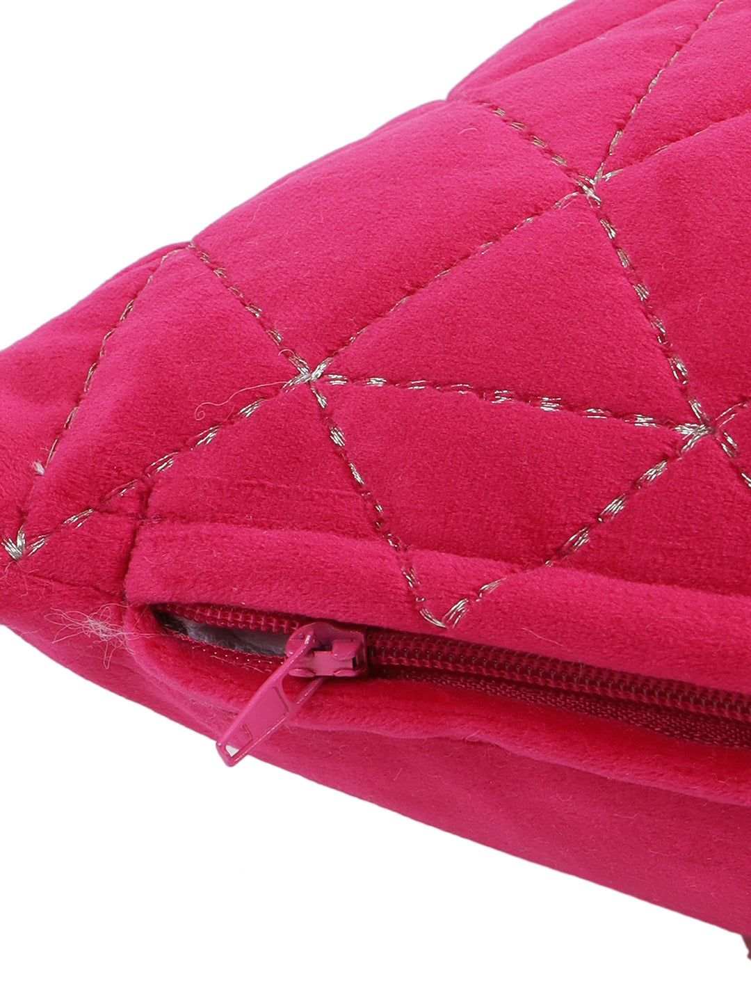 Eyda Super Soft Velvet Fuchsia Color Set of 2 Quilted Cushion Cover-12x20 Inch