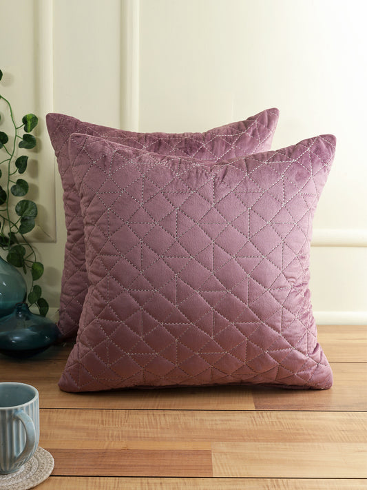 Eyda Super Soft Velvet Purple Color Set of 2 Quilted Cushion Cover-18x18 Inch