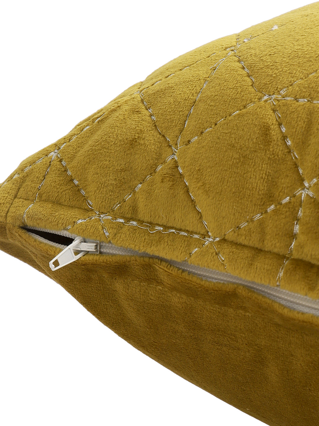 Eyda Super Soft Velvet Olive Color Set of 2 Quilted Cushion Cover-18x18 Inch