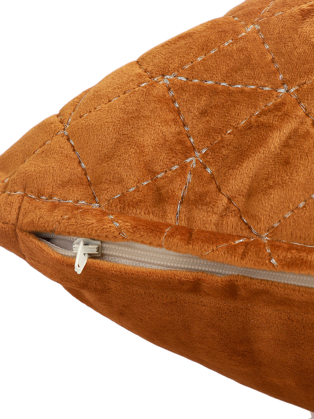 Eyda Super Soft Velvet Rust Color Set of 2 Quilted Cushion Cover-18x18 Inch