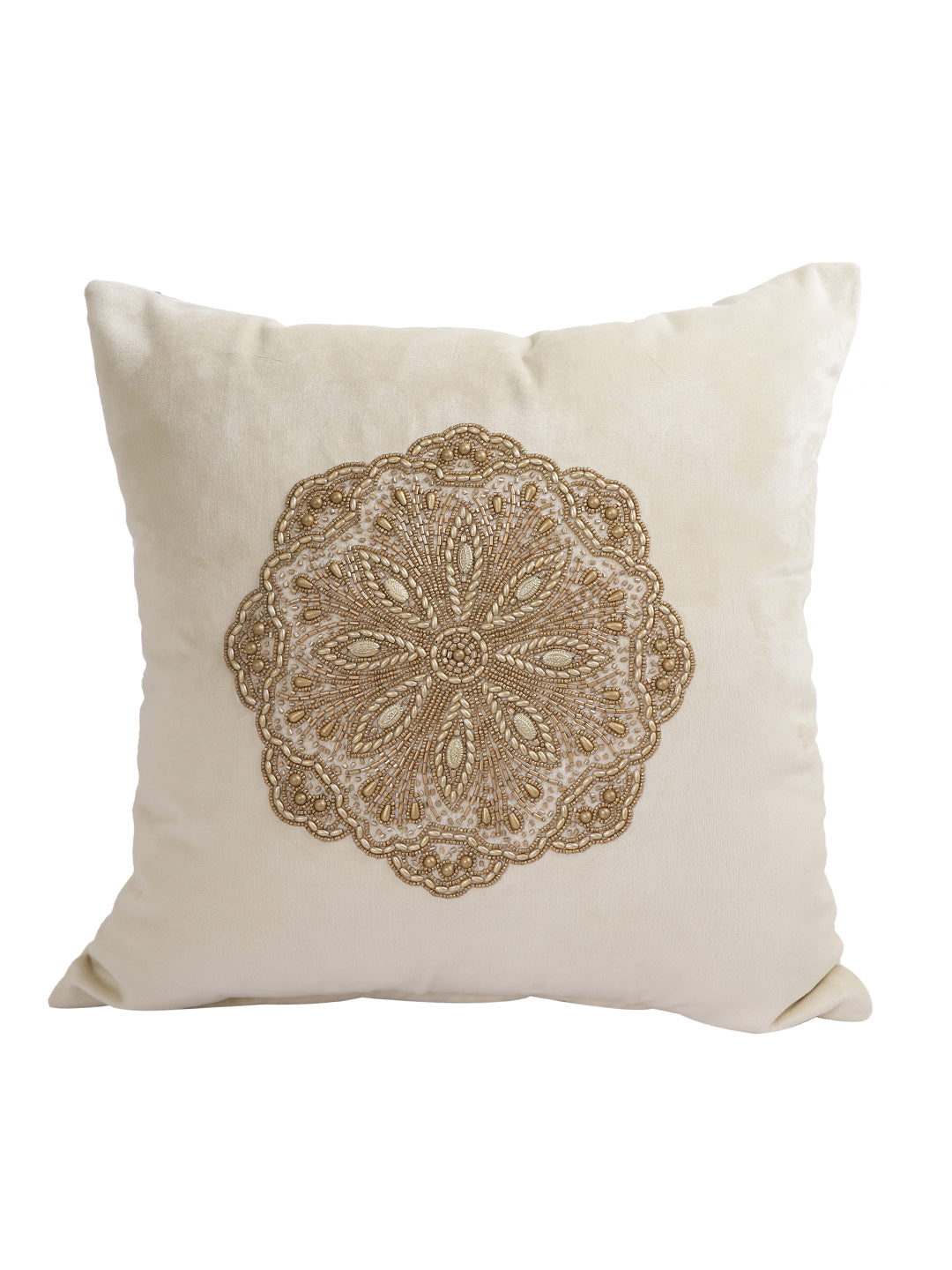 Eyda Velvet Ivory Color Set of 2 Quilted Cushion Cover-18x18 Inch
