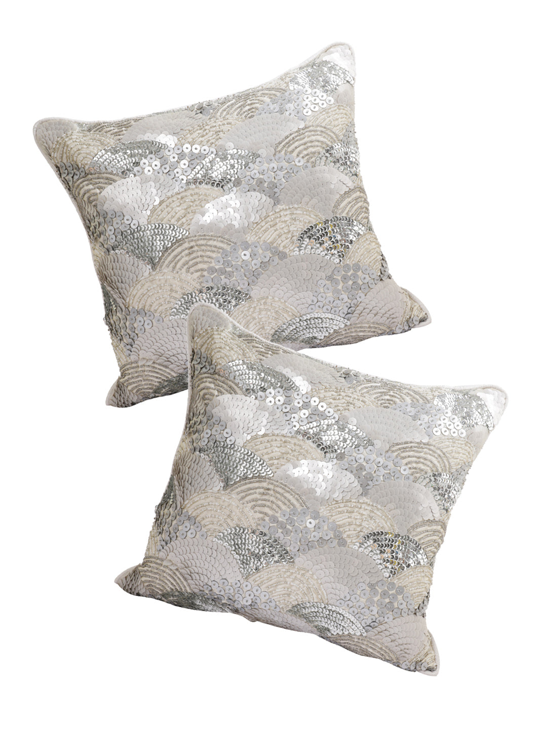 Eyda Silver Embellished Set of 2 Cushion Cover-16x16 Inch