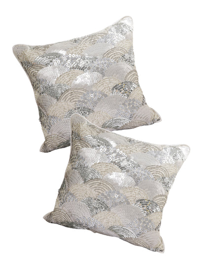Eyda Silver Embellished Set of 2 Cushion Cover-16x16 Inch