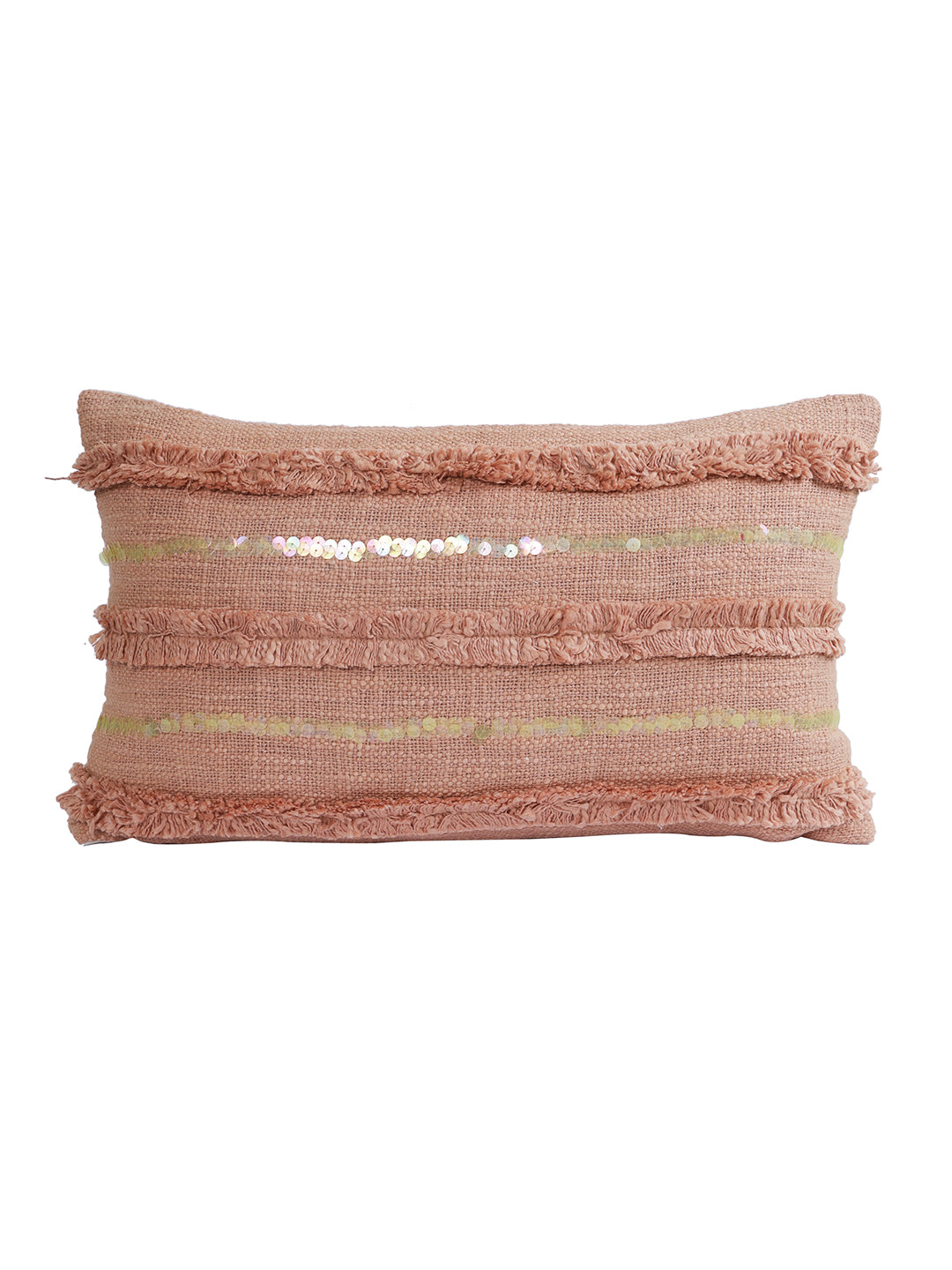 Eyda Set of 2 Peach Color Cotton Cushion Cover-12x20 Inch
