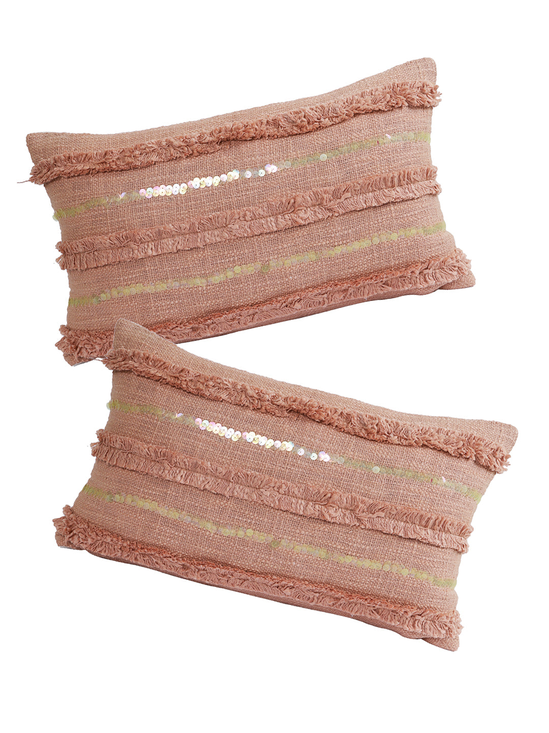 Eyda Set of 2 Peach Color Cotton Cushion Cover-12x20 Inch