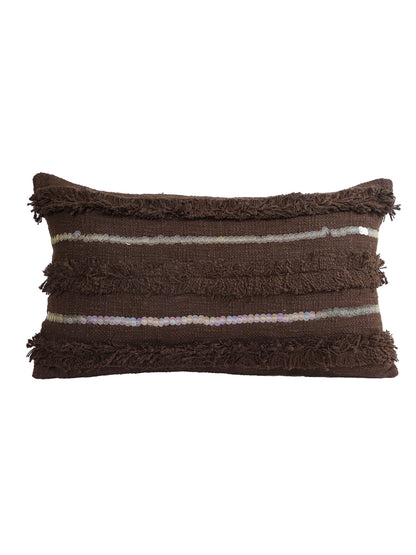 Eyda Set of 2 Dark Brown Color Cotton Cushion Cover-12x20 Inch