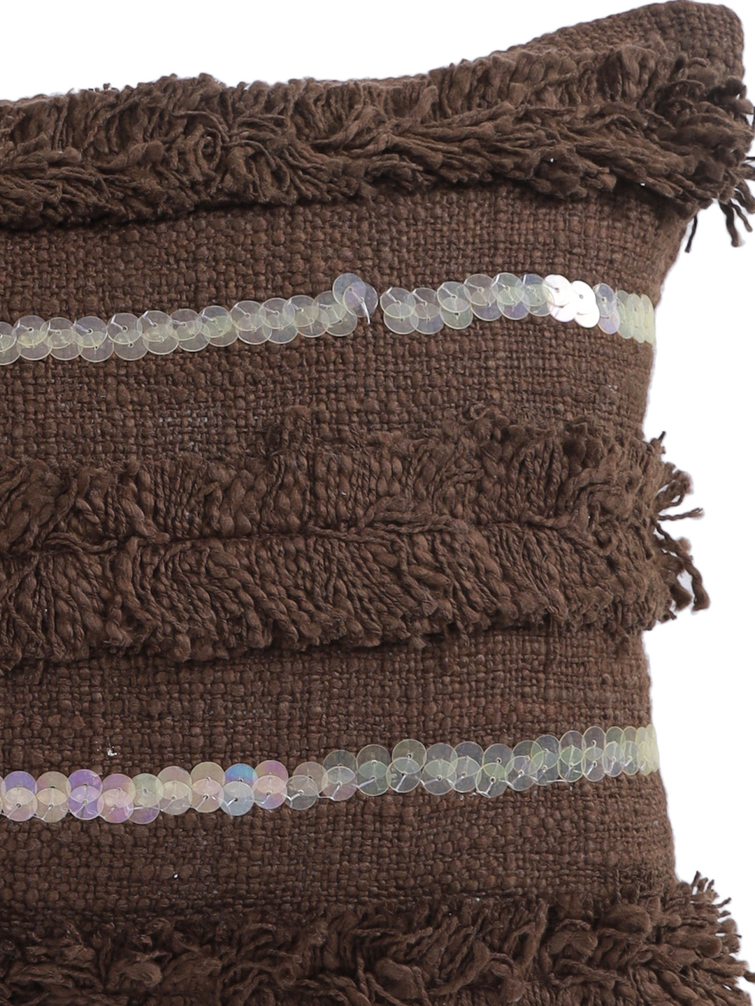 Eyda Set of 2 Dark Brown Color Cotton Cushion Cover-12x20 Inch