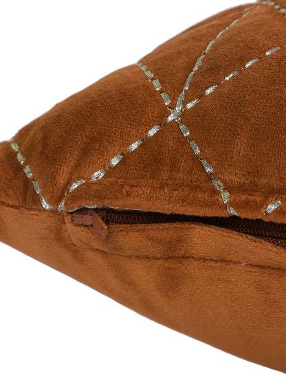 Eyda Super Soft Rust Color Set of 2 Quilted Cushion Cover-12x20 Inch